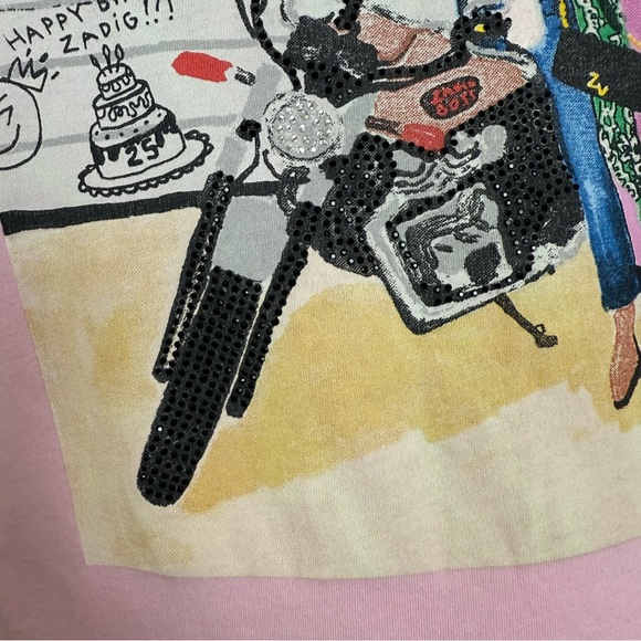 Zadig Voltaire XS Band of Sisters Rhinestone Pink Graphic Short Sleeve Boxy Tee - Picture 5 of 9